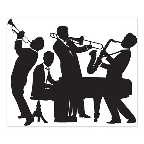 Pack Of 6 Black And White Roaring Jazz Band Mural Wall Decor 6