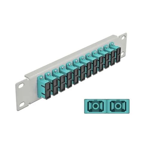 10 Fibre Optic Patch Panel 12 Port SC Duplex Aqua 1 U Grey Delock