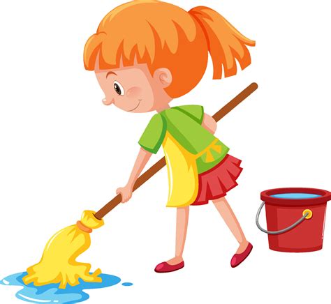 Girl Mopping The Floor On White Background Vector Art At Vecteezy