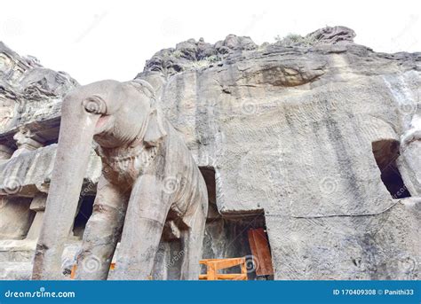 Rock-Carved Elephant Sculptures at Ellora Caves Editorial Stock Photo ...