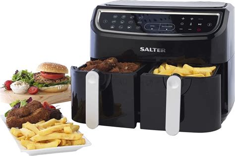 Salter Ek4548 Dual Air Fryer Double Drawer 2 Xl Non Stick Cooking Trays Sync And Match Cook