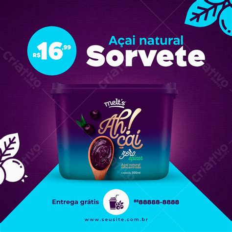 Açai Natural Sorveteria Social Media PSD Editável 6166