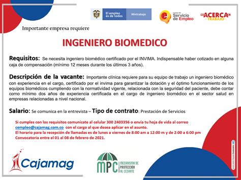 Convocatoria Centro de Empleo de Cajamag Ingeniero Biomédico Cajamag