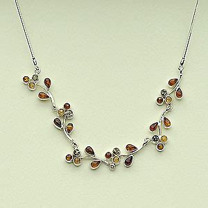 Collier Fleurs Colliers Bijou Ambre Et Argent