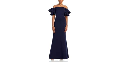 Eliza J Off The Shoulder Ruffle Gown In Blue Lyst