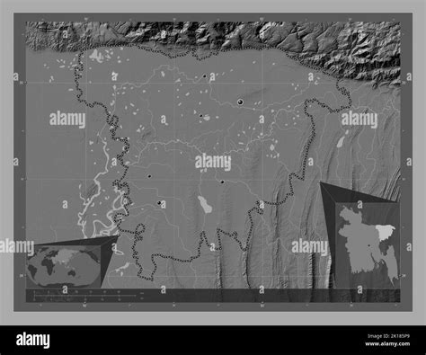 Sylhet Division Of Bangladesh Bilevel Elevation Map With Lakes And