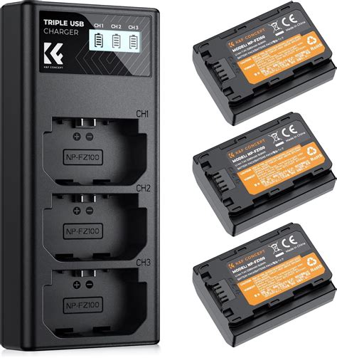 K F Concept NP FZ100 Battery 3 Pack And Triple Battery Charger For Sony