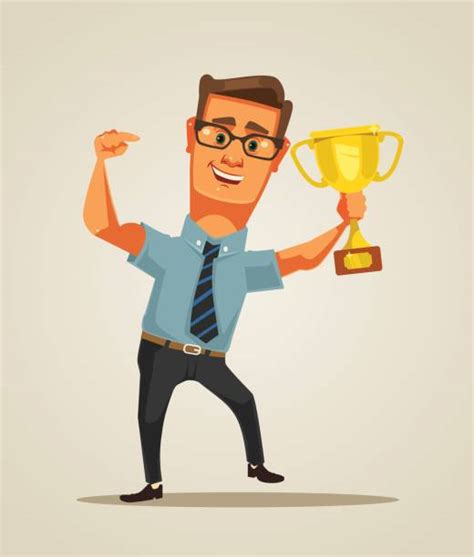 Best Cartoon Guy Holding Trophy Illustrations Royalty Free Vector