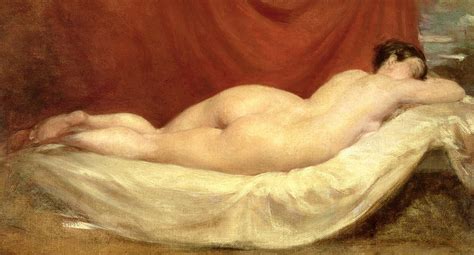 Nude Lying On A Sofa Against A Red Curtain Painting By William Etty