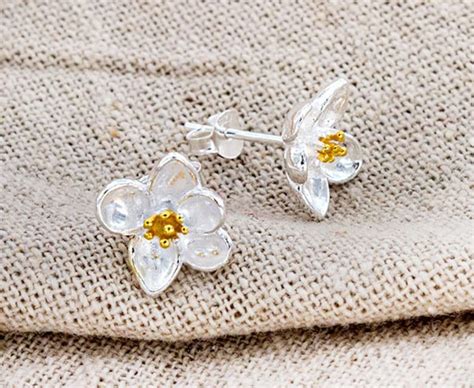 1 Pair Of 925 Sterling Silver Orchid Stud Earrings Gold Etsy