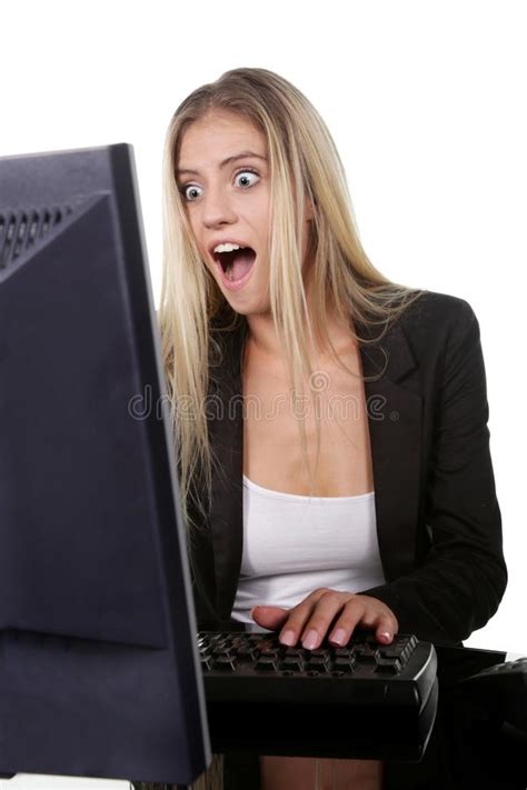 Shocked Or Surprised Blonde Office Lady At Her Desk Stock Image Image