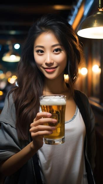 Premium Photo Asian Girl Holding A Glass Of Beer