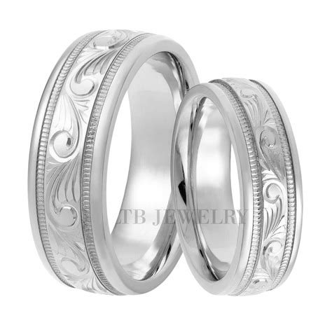 Platinum Hand His And Hers Hand Engraved Wedding Bands Ltb Jewelry