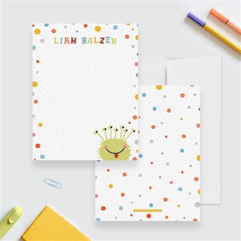 Monster Stationery Set Personalized Kids Note Card Colorful Children