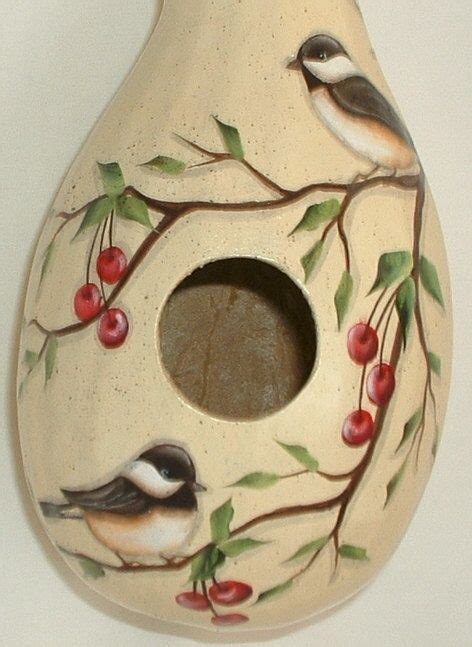 Chickadee With Red Cherries Gourd Birdhouse Hand Painted Artofit