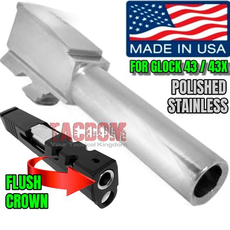 Polished Stainless Steel Flush Crown Barrel For Glock 43 43x Polymer