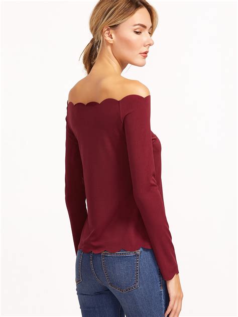 Off The Shoulder Scallop Top SheIn Sheinside