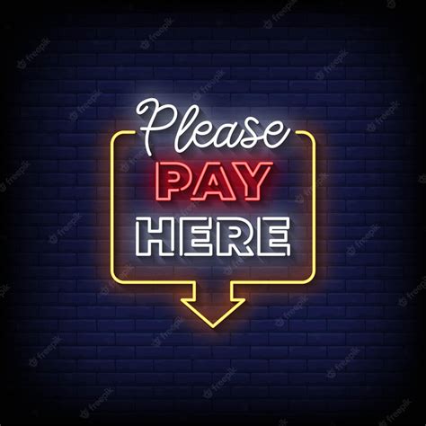 Premium Vector Neon Sign Pay Here With Brick Wall Background Vector