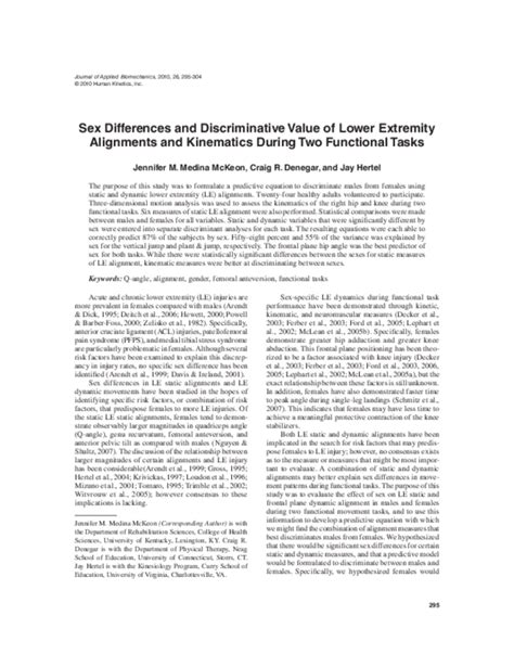 Pdf Sex Differences And Discriminative Value Of Lower Extremity