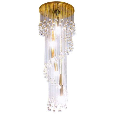 1960 Germany Palwa Huge Spiral Cascade Chandelier Crystal And Gilt