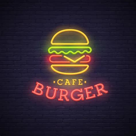 Burger Neon Sign Bright Signboard Light Banner Burger Logo Emblem