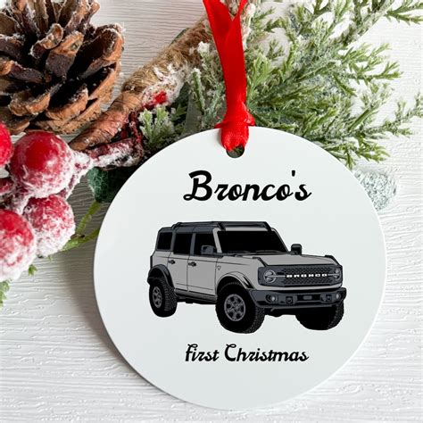 Ford Bronco Metal Ornament Broncos First Christmas Iconic Silver