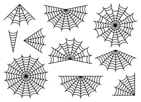 Spinnennetz Symbolsatz Isoliert Auf Wei Schwarze Halloween Spinnennetz