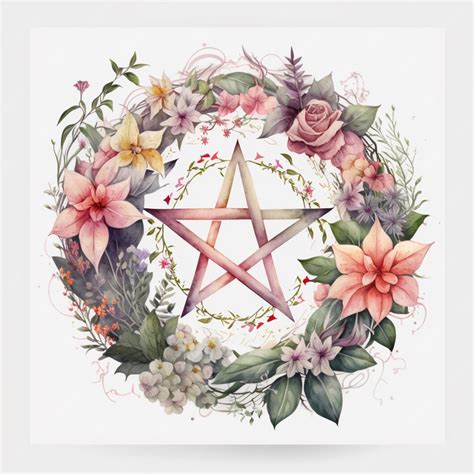 Premium Photo There Is A Pentagram With Flowers And Leaves In The