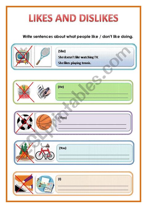 Expressing Likes And Dislikes Esl Worksheet By Evelinamaria