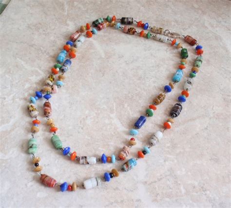 Glass Beaded Necklace Multi Color Art Glass 20 Vintage Etsy Beaded