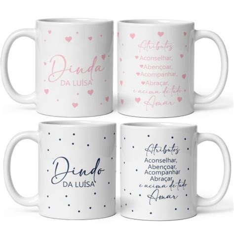 Kit Canecas Personalizadas Em Porcelana Para Dindos De Batismo