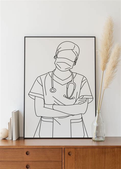 Minimalist Doctor Line Art Digital Download Medical Artwork Surgical