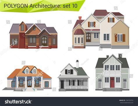 Polygonal Style Houses Buildings Set Countryside Stock Vector Royalty