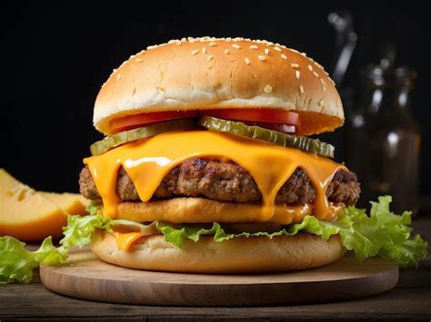 Premium Psd Big Double Cheddar Cheeseburger With Chicken Cutlet