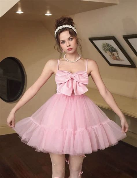 Sweet Pink Bowknot Tulle A Line Homecoming Dress Cute Birthday Dress