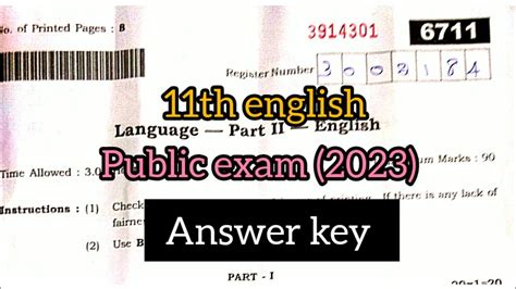 Th English Public Exam Answer Key Th English