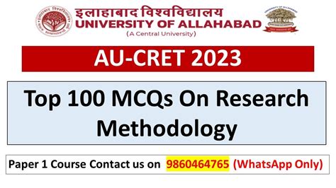 AU CRET 2023 Top 100 MCQs On Research Methodology MCQs Most