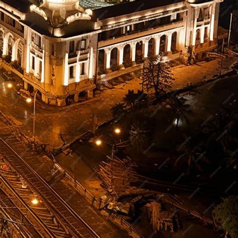 Premium AI Image | aerial view of howrah railway station at night in ...