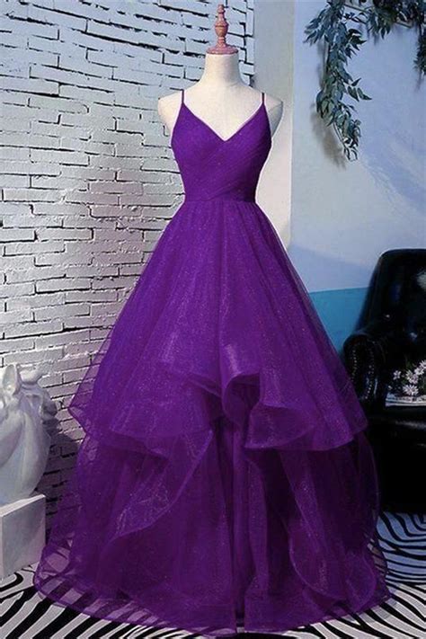 Shiny V Neck Purple Long Prom Dresses Long Purple Formal Evening Dres Purple Prom Dress