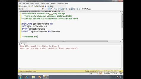 How To Declare And Initialize Variables In T Sql Part 1 Youtube