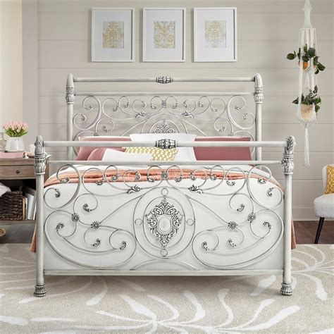 Hillsdale Furniture Mercer Metal Queen Sleigh Bed Brushed White Homesquare