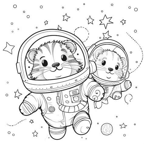 Premium Ai Image A Coloring Page Of Two Cats In Space Suits And A Cat