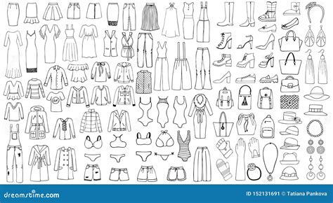 Hand Drawn Set Of Woman Clothes Line Art Set Stock Vector