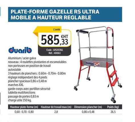 Promo Plate forme Gazelle Rs Ultra Mobile à Hauteur Réglable chez