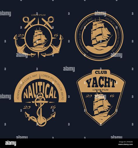 Vector Color Nautical Labels And Badges Marine Vintage Nautical Ship Logo Set Stock Vector