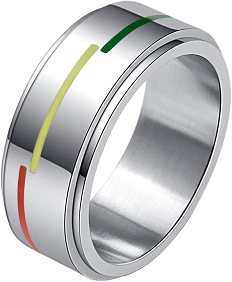 Hijones Unisex Stainless Steel Rainbow Spinner Ring Lgbt Pride Flag Gay