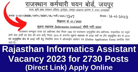 Rsmssb Rajasthan Gov In RSMSSB IA Vacancy 2023 2730 Post Online Form