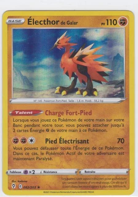 CARTE POKÉMON ELECTHOR de Galar 110 PV 82 203 Rare holo EUR 1 50