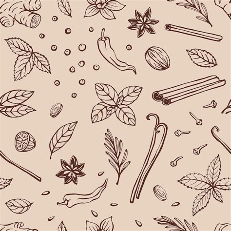 Premium Vector Seamless Pattern With Herbs And Spices Hand Drawn