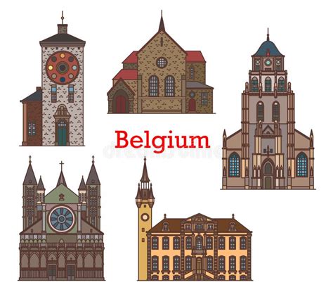 Belgium Landmarks, Cathedral Churches Architecture Stock Vector - Illustration of icon, building ...